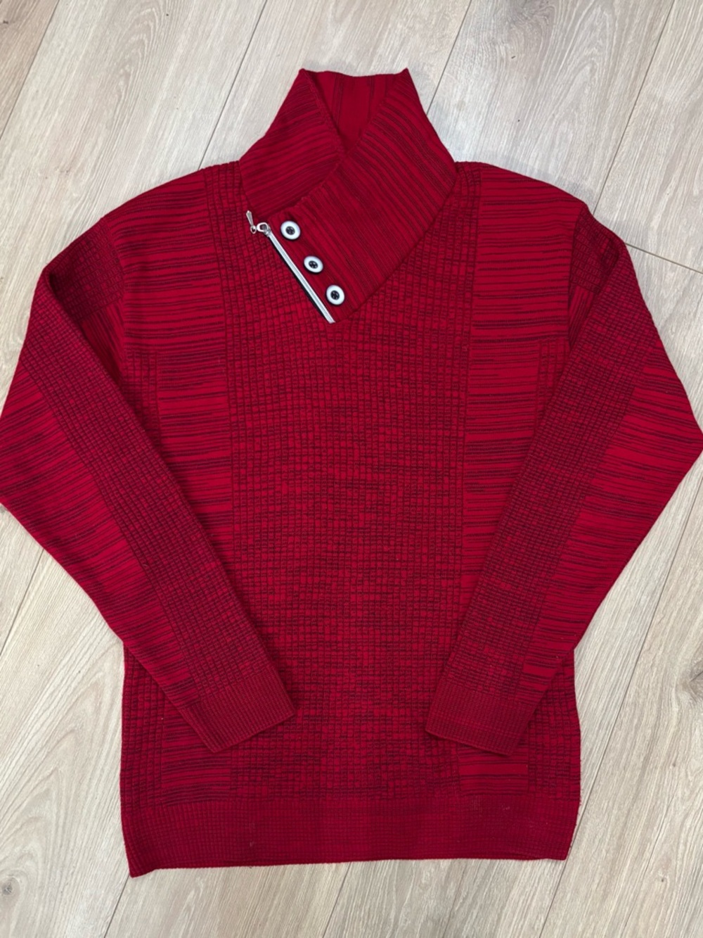 Men's Red Turtleneck Button-Accent Knit Sweater